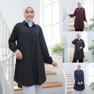 TrendID Tunik Atasan Wanita Lengan Panjang Karet TN-02B LD110 LD120 Allsize Rayon Premium Kemeja Baju Blouse Wanita