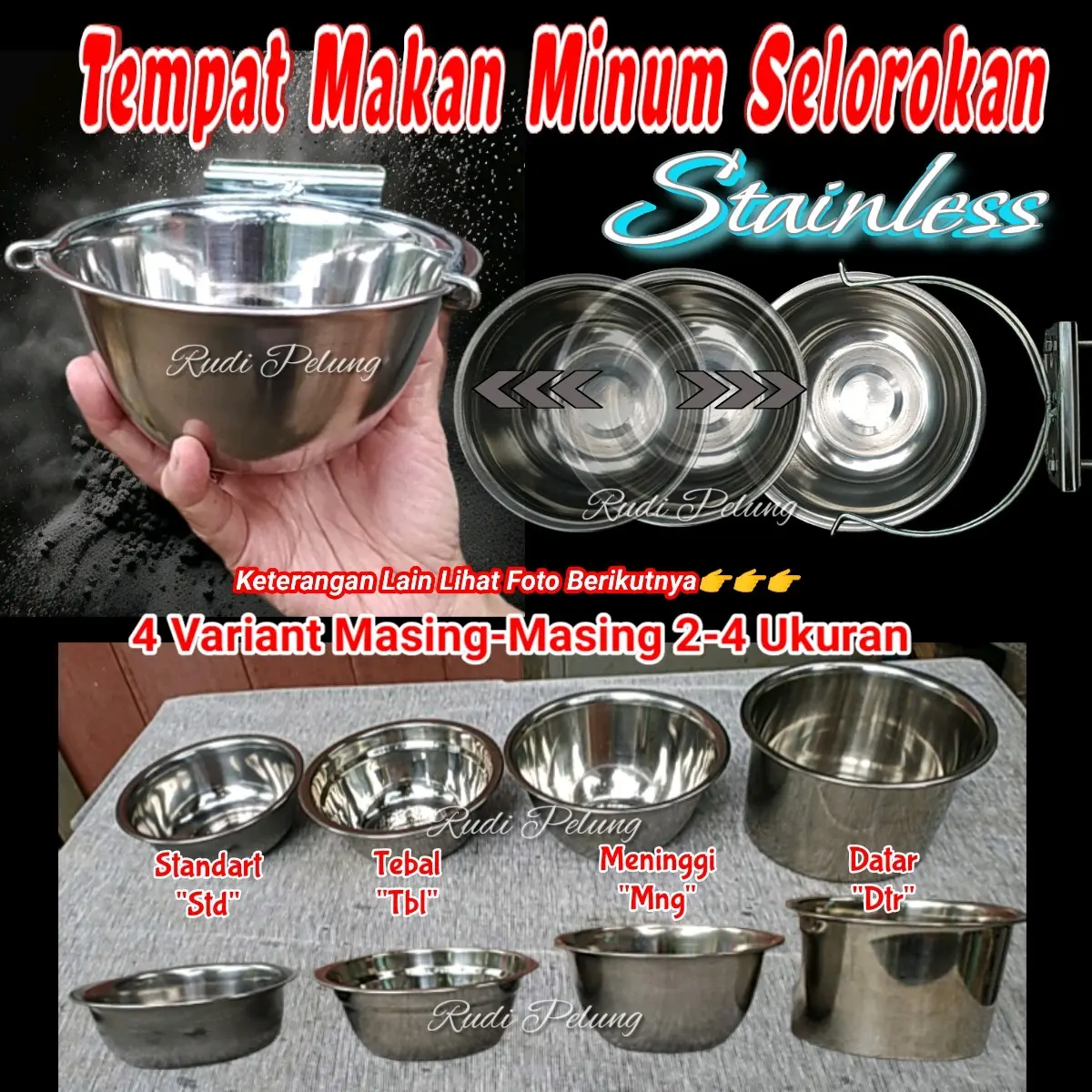 Tempat Makan Minum Stainles Parrot Anjing Kucing Burung Musang Kelinci model cepuk selorok