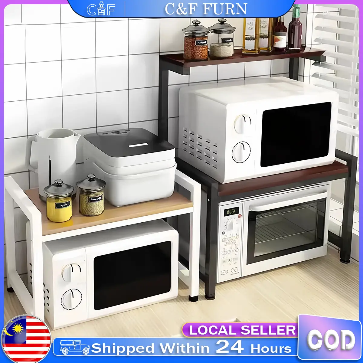 [Fast Delivery]Microwave Oven Rice Cooker Rack Kitchen Dapur shelf Organizer Storage 2/3-Tiers Iron