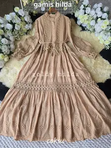 Hilda KenjiCollection Gamis Goldy Import Premium BKK Bahan Katun Bolong Serat Kualitas Premium Kombinasi