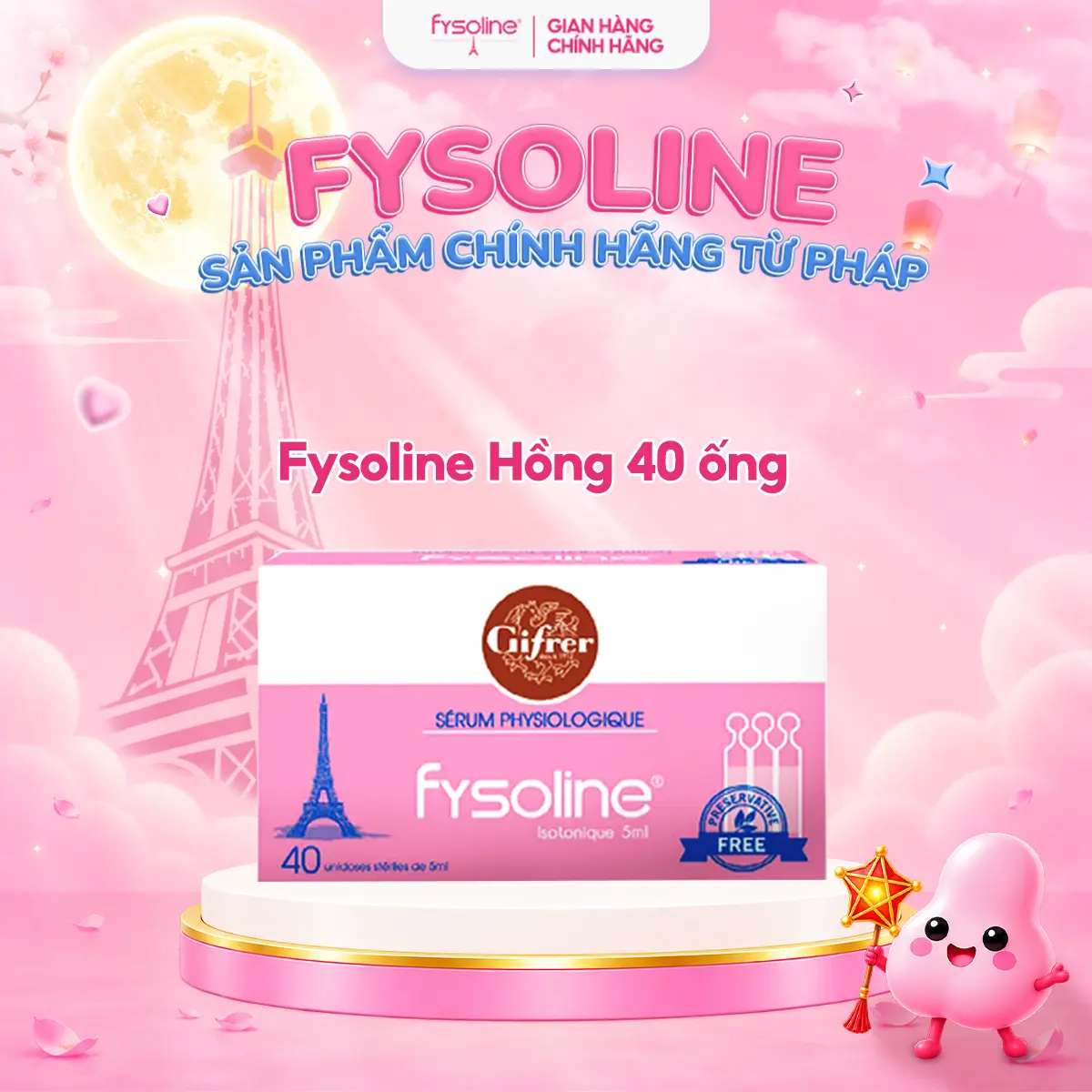 Nước muối sinh lý Fysoline Isotonic hộp Hồng 40 ống x 5ml vệ sinh mắt, mũi, miệng hàng ngày cho bé