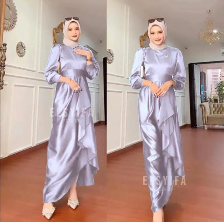 (Termurah) Dress Lyodra Dress Satin Velvet Dress Bridesmaid Dress Kondangan Satin Silk Kekinian Gamis Lamaran Simple Murah   Outfit Kondangan Malay Gamis Bridesmaid Dress Serutjusi Dres Polos Satin Silk Shining Bahan Jatuh