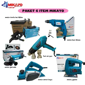 Paket 6 Item: Gerinda 4 Inci, Mesin Jigsaw, Planer/Serut, Bor 10mm, Mesin Las Digital LED & Mesin hotgun - Alat Kayu Profesional 600W