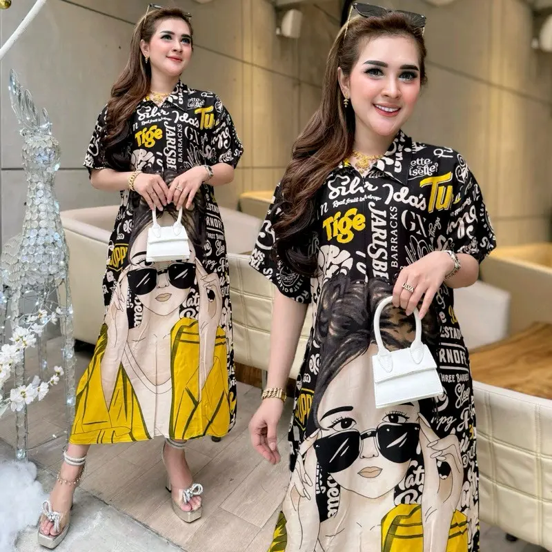 daster jumbo busui kerah motif vior motif barby cantik nyaman panjang daster busui