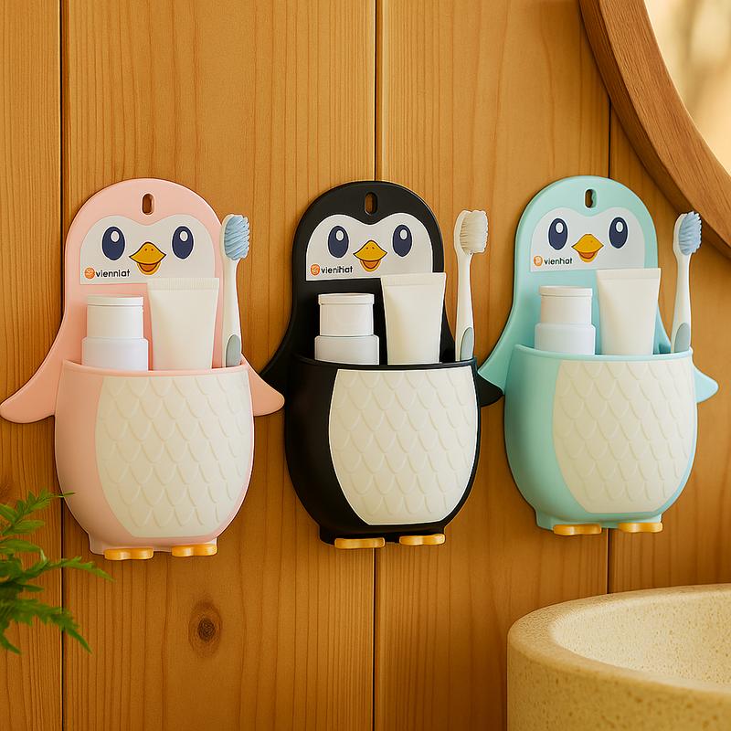 Khay đựng bàn chải Kệ đựng kem đánh răng dán tường hình chim cánh cụt DN266