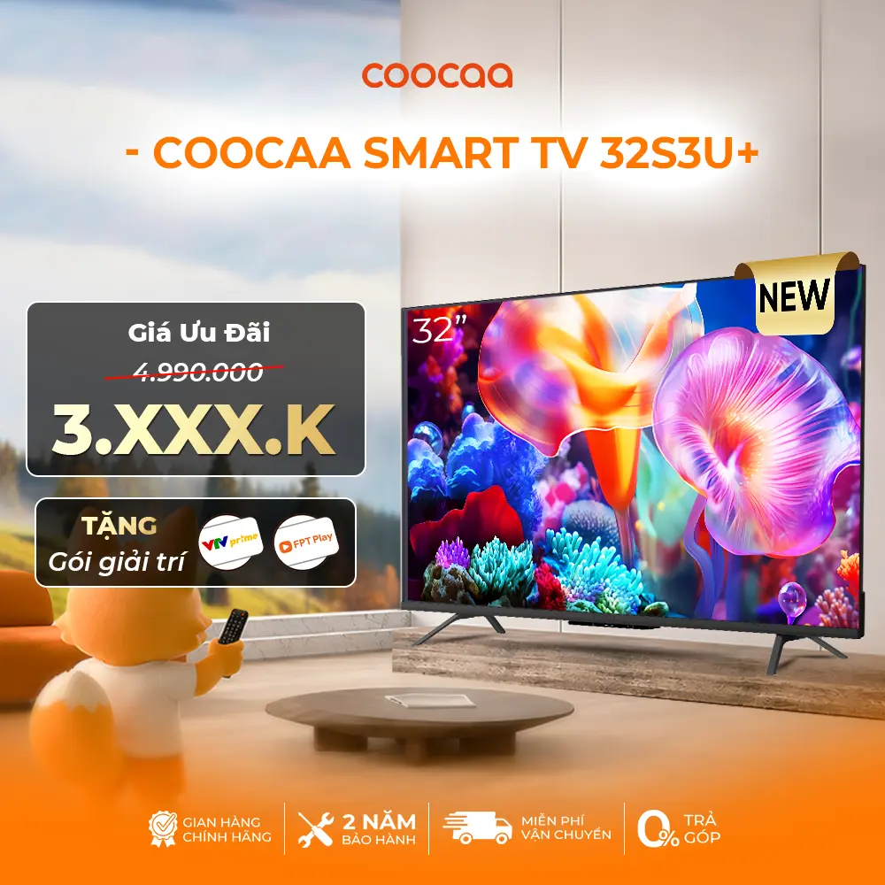 coocaa Smart Tivi 32S3U+ 32Inch-Độ Phân Giải HD-Truyền Hình Cực Cao – Bảo Hành 2 Năm  – Kết Nối Wifi – DVB T2 Xem Truyền Hình KTS – Âm Thanh Dolby – Bảo Vệ Mắt – Xem Phim –  XemBóng Đá – Lướt Web – Đọc Báo màn  hình tv coocaa 32