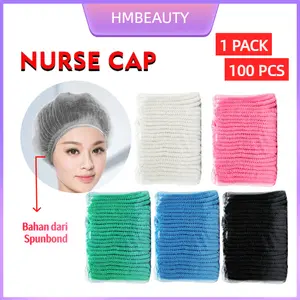 [100PCS/Pack] Topi Nurse Cap Spunbond Kualitas Tinggi Putih Pink Biru Hijau Hitam Spiral Ukuran 21 Inch Tutup kepala Medis Hairnet Hair Cap suster Perawat COD