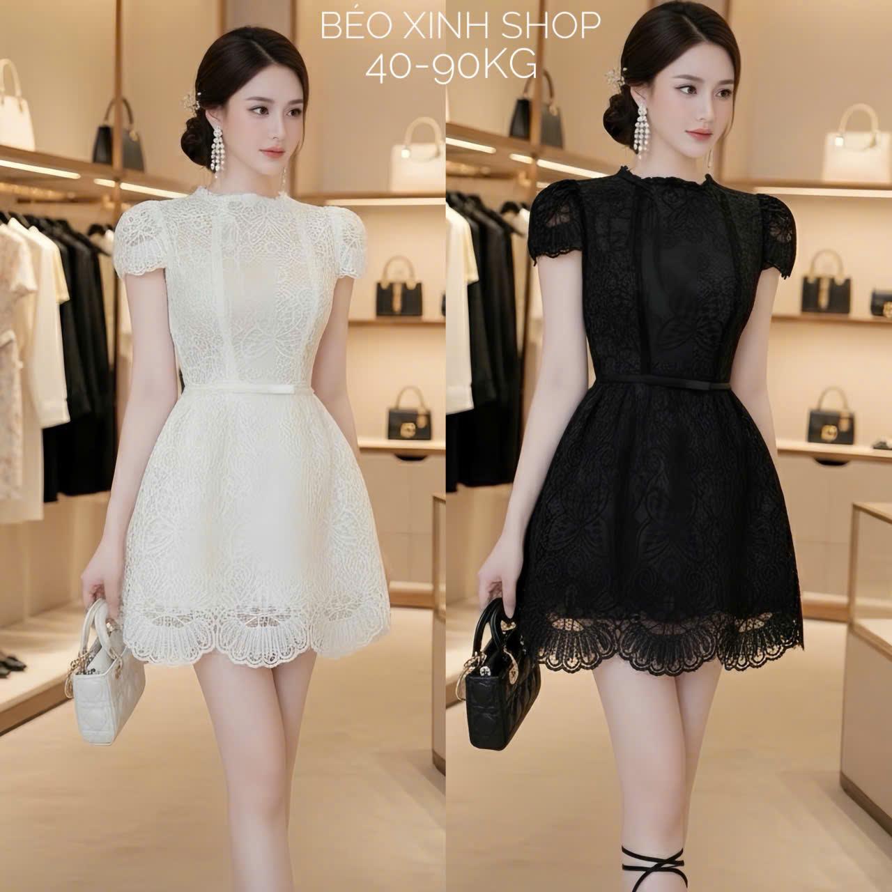 Đầm Dự Tiệc Thiết Kế Dáng Ngắn Phối Nơ Tiểu Thư (Vải Ren 2 Lớp) Cao Cấp Thanh Lịch Sang Trọng Cho Các Nàng Bigsize 40–90kg Thời Trang Nữ Béo Xinh Shop - A.1676