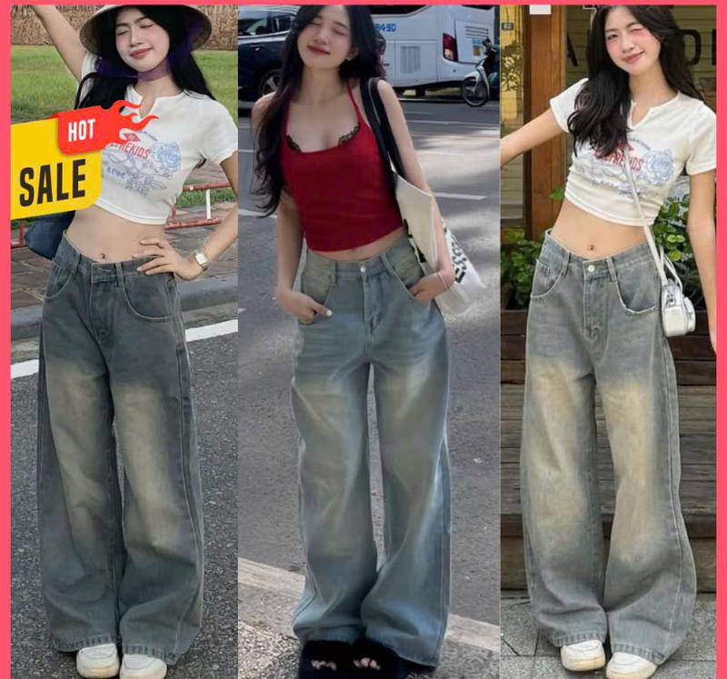 Quần ống suông Quần ống rộng nữ nhiều màu Trendy - Cạp cao - Jean mềm thoải mái