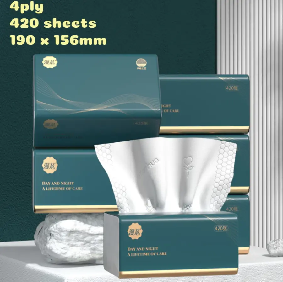 ManHua Soft Facial Tissue Paper   Good quality facial tissue which suitable for family / home daily use No breach, no toxic chemical substances, soft and comfortable texture Thick with Strong absorption & durable structure 4 ply per pull very premium