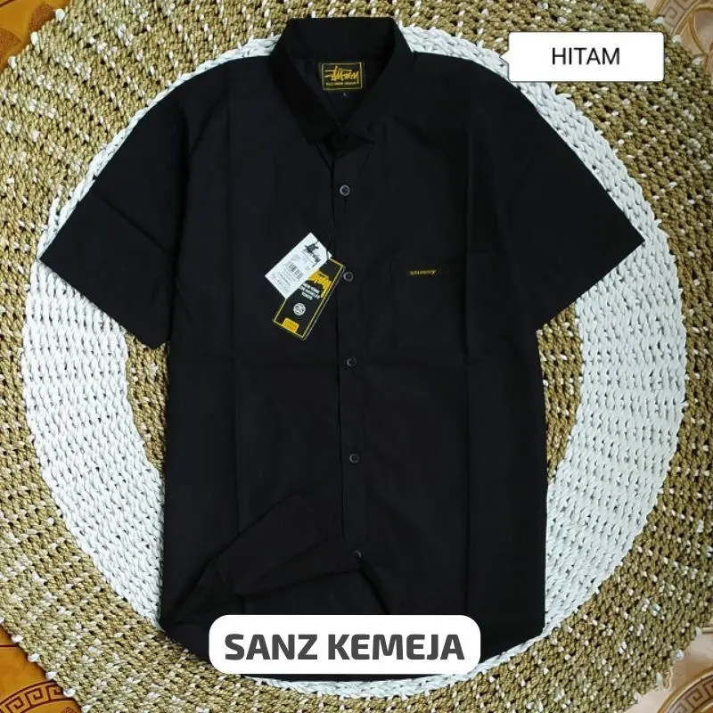 🩳hitam kemeja polos lengan pendek pria casual slmifit style kekinian Katun Slimfit Formal Panjang Hitam Distro Cowok Brown Shirts xl m l ke meja unisex standard sesuai gambar fitted shirt slim Hem Putih slim fit shirt