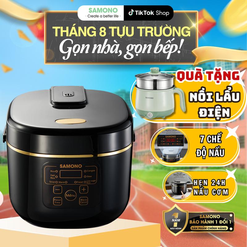 (TẶNG NỒI LẨU ĐIỆN) Nồi Cơm Điện Đa Năng, Tách Đường Samono SW-RCEB18, Dung Tích 1,8L,7 chế độ, Nấu cơm giảm đường, cháo, giữ nhiệt, 5 lớp chống dính Cooker