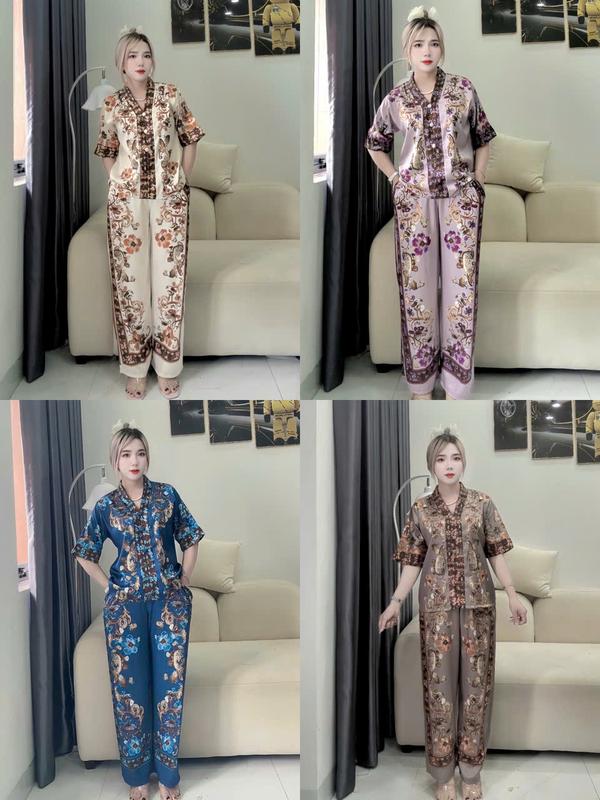  Đồ Bộ Trung Niên  FREESHIP  - Đồ Bộ Lụa Cổ Y in Hoạ Tiết 3D KYMSHOP mã LT51-LT54. Nữ Women 