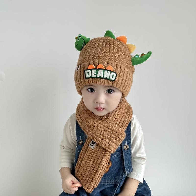 Product Introduction of 1-7Y 2Pcs Children Hat Scarf Set Cute Little Dinosaur Knitted Wool Cap Winter Warm Kids Neckerchief Boy Girl Baby Beanie 14
