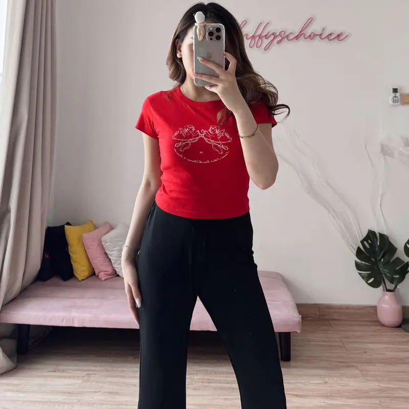 Pluffyschoice Drama Loves Me Baby Tee Crop T-shirt Baju Pendek Fitbody Wanita Kaos Katun Atasan 8
