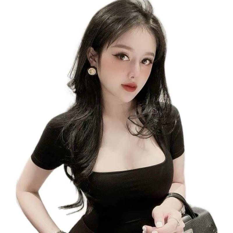 Áo Thun Nữ Cúp Cổ Vuông Tay Ngắn Chất Tăm Dầy Dặn Co Giãn Mềm Mịn Mát size dưới 54kg mã hq60