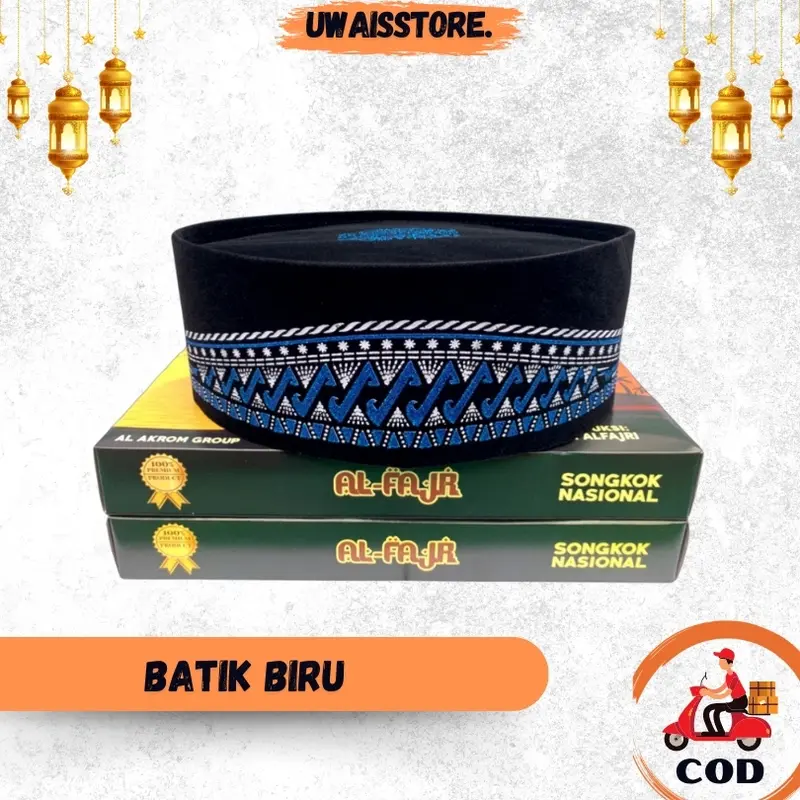 Peci Songkok Kopiah Hitam Motif Batik Biru Murah Berkualitas untuk Anak dan Dewasa Muslim Nyaman 4
