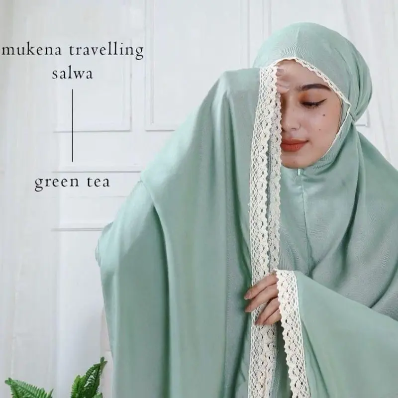 ￼Mukena Dewasa Katun Polos Renda Rajut Mewah /Mukena Renda Jumbo Atasan Bawahan Muslim Traveling Mukenah 1