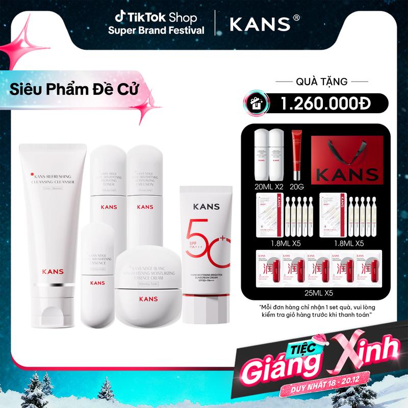 Combo Full Set Sản Phẩm Hỗ Trợ Dưỡng Ẩm Hỗ Trợ Dưỡng Sáng Da KANS Neige Blanc Skin-whitening Hydrating & Kem chống nắng dưỡng sáng da SPF 50+ PA+++ KANS Whitening Brighten Sunscreen Cream 50ml