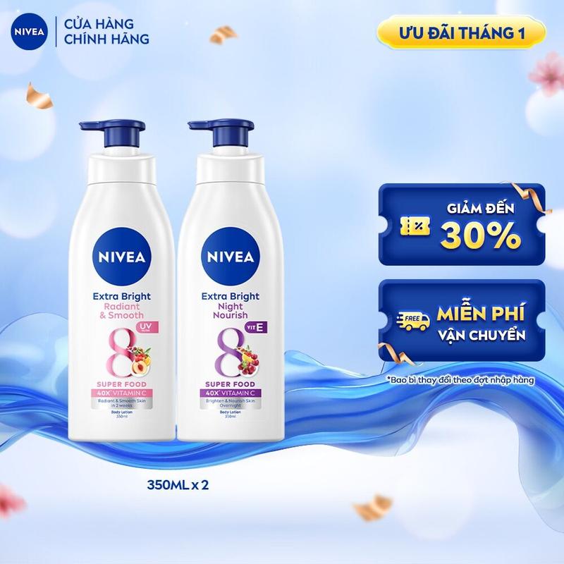 K Bộ 2 Sữa Dưỡng Thể NIVEA 8 Super Foods Dưỡng Sáng Da | Mịn Da 350 ml - 98413+98412 Nữ Dưỡng Body