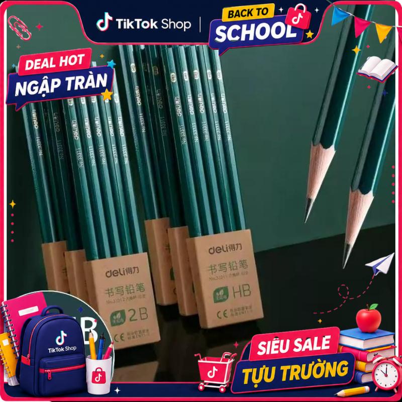Vỉ 20 bút chì 2B HB Deli - Bút lục giác, tam giác vẽ mỹ thuật, viết chì làm bài kiểm tra nhạy với máy chấm thi an toàn với người sử dụng chì đậm