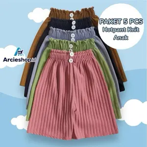 PAKET 5 PCS Celana Pendek Knit Anak Perempuan Usia 4-12 Tahun