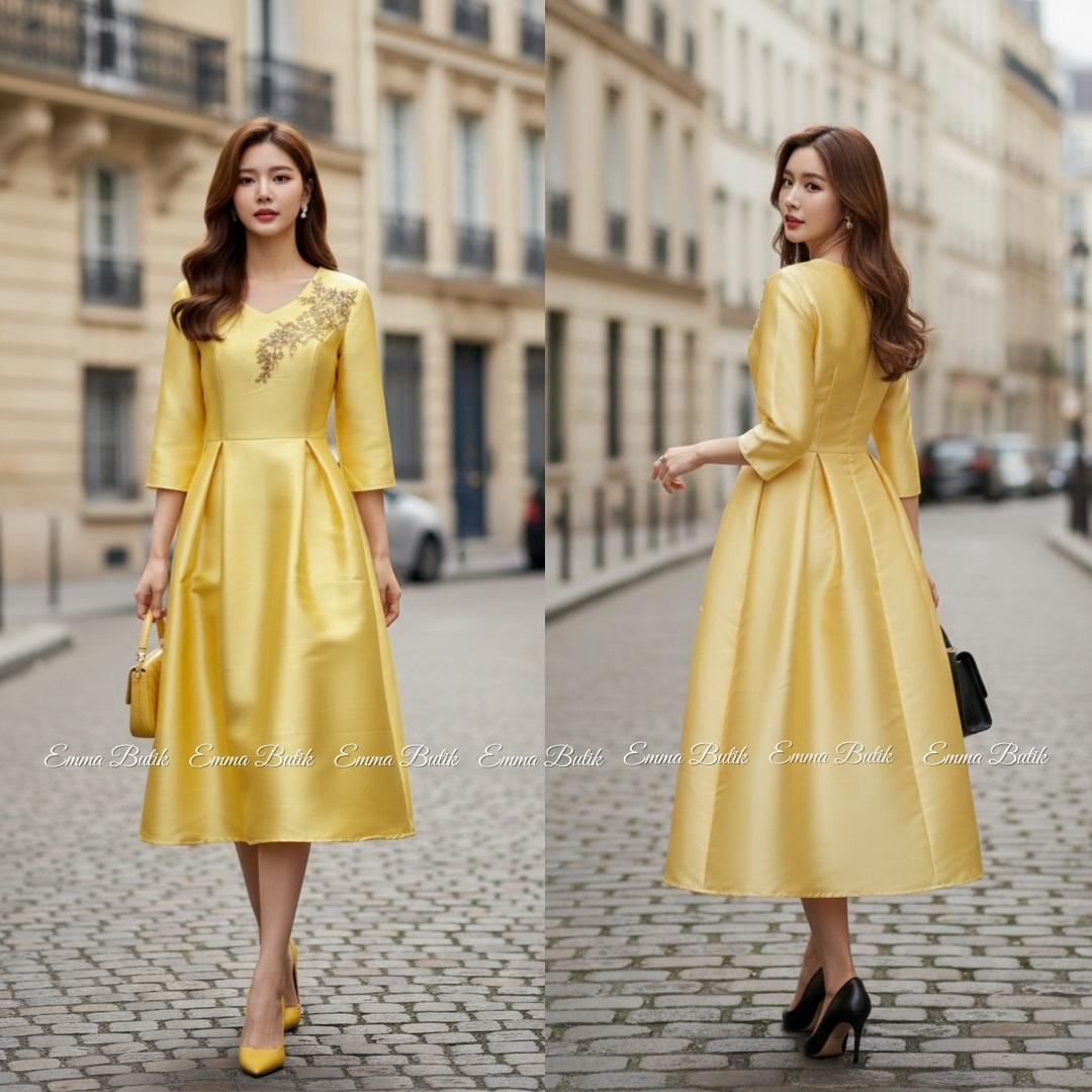 Emma.Butik E00651 Gaun Pesta Hitam Paskah Wanita Mewah Midi Dress Gereja Kondangan Elegan Formal Anggun Emma.Butik E00651 Gaun Pesta Hitam Paskah Wanita Mewah Midi Dress Gereja Kondangan Elegan Formal Anggun