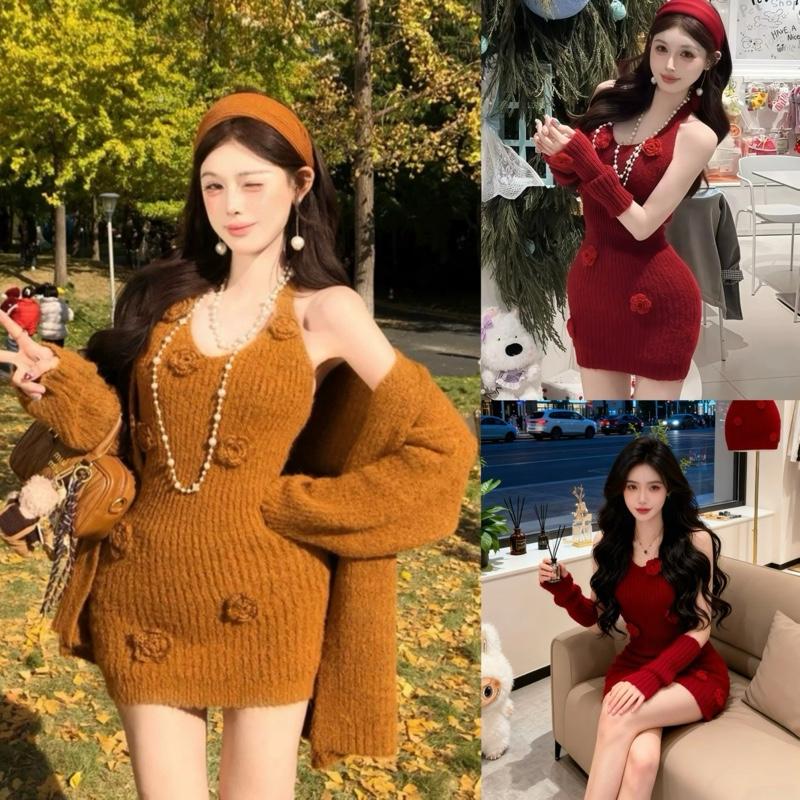 QC Chính Phẩm Live Sao Gửi Vậy Od 1-2w Set Len 3 Món Váy Yếm Hoa Dây Buộc Mix Tay Ống Rời Kèm Khoác Choàng Slay Cho Nữ Dịp Noel Lễ Tết Thu Đông By DiepGz101225
