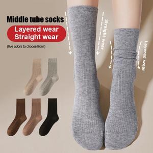 Stokin Tiub, Tiub Tengah, Keanjalan Tinggi, Selesa, Kelabu, Uniseks, Diperbuat daripada Bahan Kapas Tulen, Bernafas, Gaya Asas Konservatif, Boleh Ditindan, Sesuai untuk Dipakai Terus, Stoking