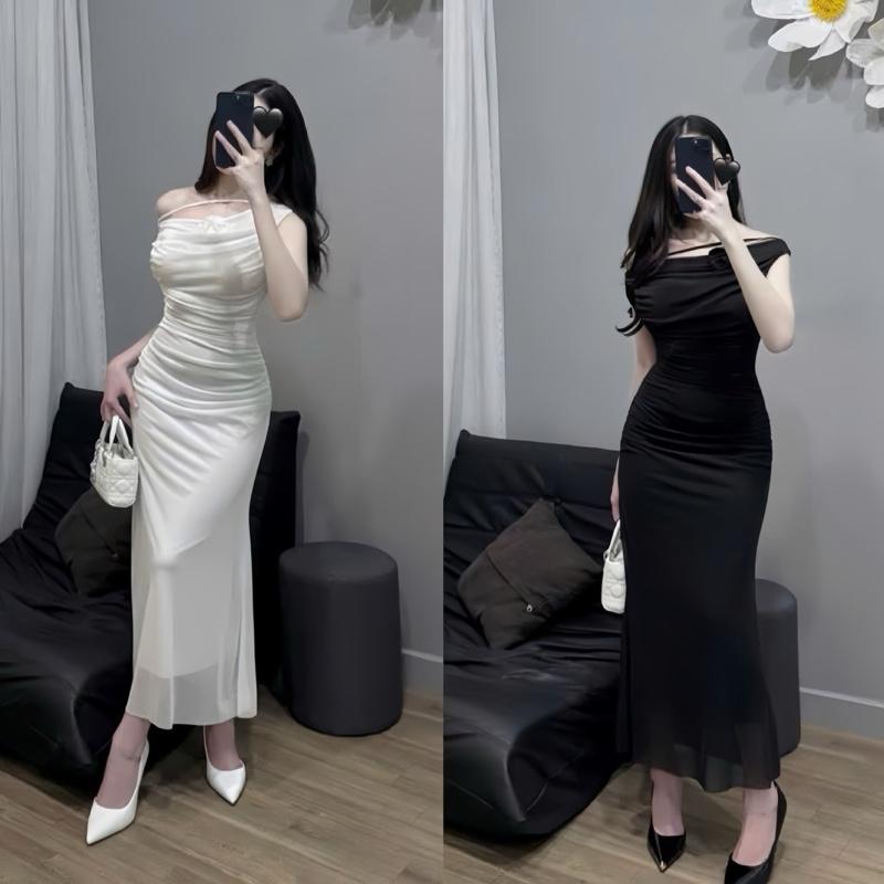  Váy body thun lưới đuôi cá đính hoa nguc sang chảnh dự tiệc Đầm body thun lưới 2 lớp nhún hông tôn dáng tiểu thư sang trọng quế đan vay sexi ngắn vaybody kieu ôm 