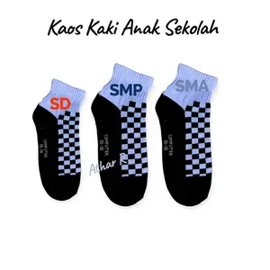 3 Pasang Kaos Kaki Sekolah Anak SD SMP SMA Putih Telapak Hitam Catur Kotak