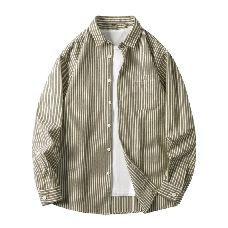 Kemeja Lengan Panjang Formal motif  Stripe Casual Pria 0