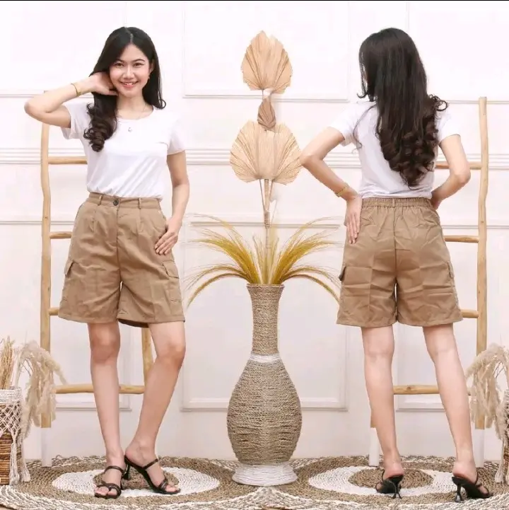 Hotpen Kargo Pant Wanita Celana Pendek Cargo Korean Style Celana Santai Polos Shorts Mini Size M L XL XXL Maxx BB 40-65 Kg Pakai Karet Belakang