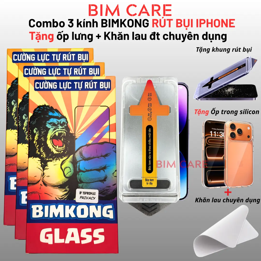 (BIMKONG RÚT BỤI VIỆT) Kính cường lực BIMKONG dành cho iphone có khung tự dán dành cho  X Xsmax 11promax 12promax 13promax 14promax 15promax 16promax 17Promax - BIMCARE. [Đọc kỹ hướng dẫn sử dụng