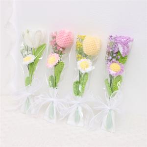Cute Crochet Rose Tulip Flower Bouquets with Wrap Bag for Teacher's Gift