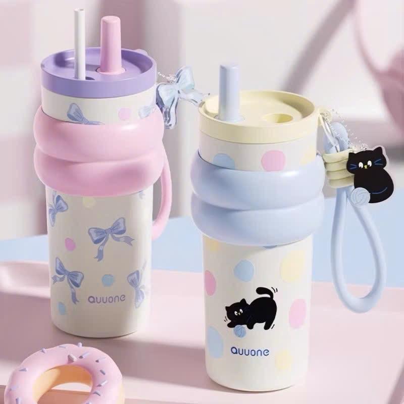  Cốc giữ nhiệt dung tích 620ML cốc nước inox 316 cốc giữ nhiệt lạnh có móc khoá và nút bịt ống hút 