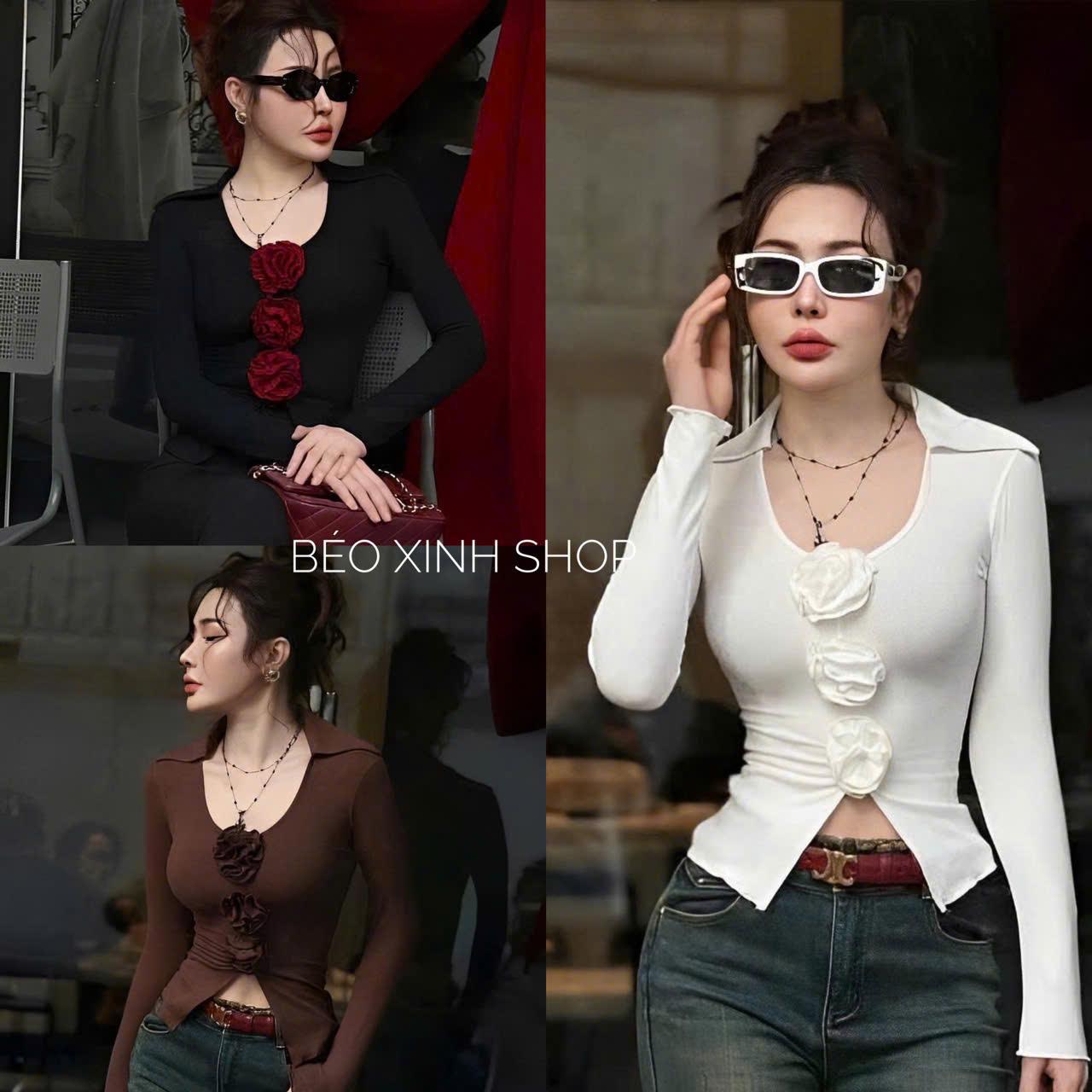 Áo Thun Tay Dài Nữ Ôm Body Hoa 3D Nổi – Thun Tăm Co Giãn, Tôn Dáng Sang Trọng 45–90Kg – Mã B.1569