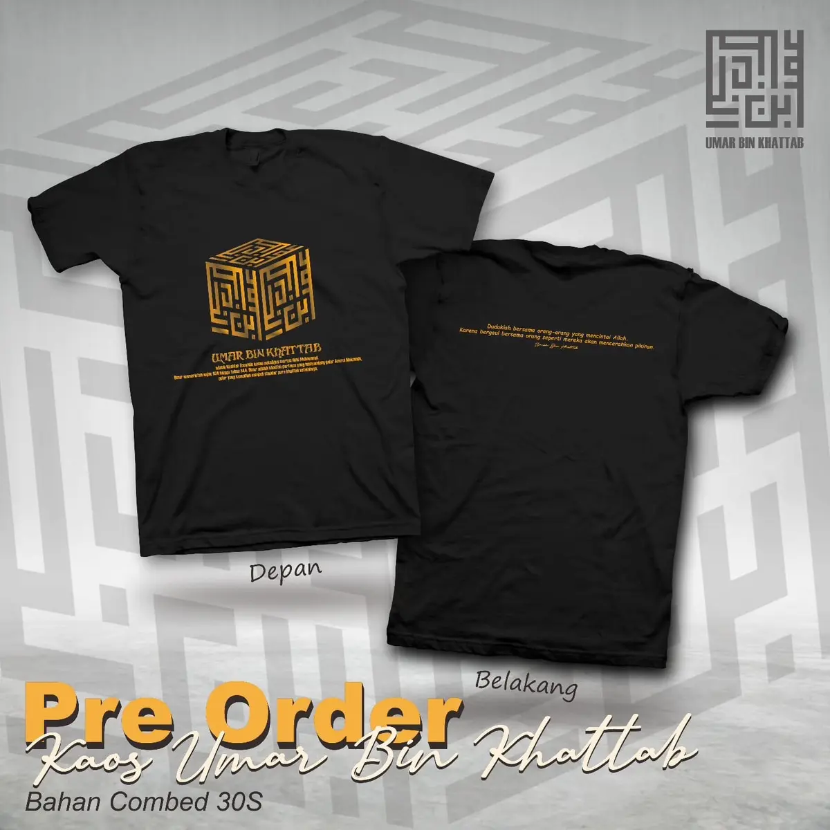 Kaos UMAR BIN KHATTAB tokoh islam sablon depan dan belakang