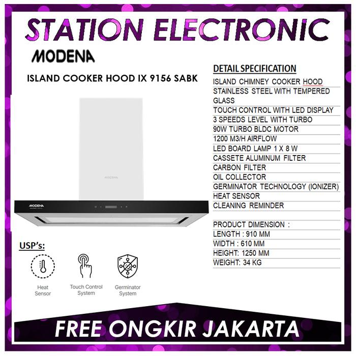Promo MODENA Island Chimney Cooker Hood - IX 9156 SABK/IX-9156 SABK ...