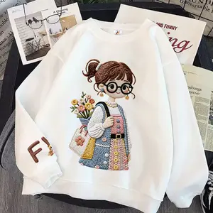 Korean Premium | Digital Printing Sweater Oversize Crewneck | Motif Gadis Kacamata | Bahan Cotton
