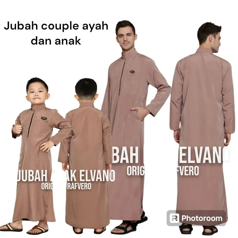 Baju jubah gamis elvano couple ayah dan anak - jubah gamis pria baju koko gamis anak laki-laki 4.5.6.7.8.9..10.11.12 tahun jubah polos sanghai Muslim Dewasa 0