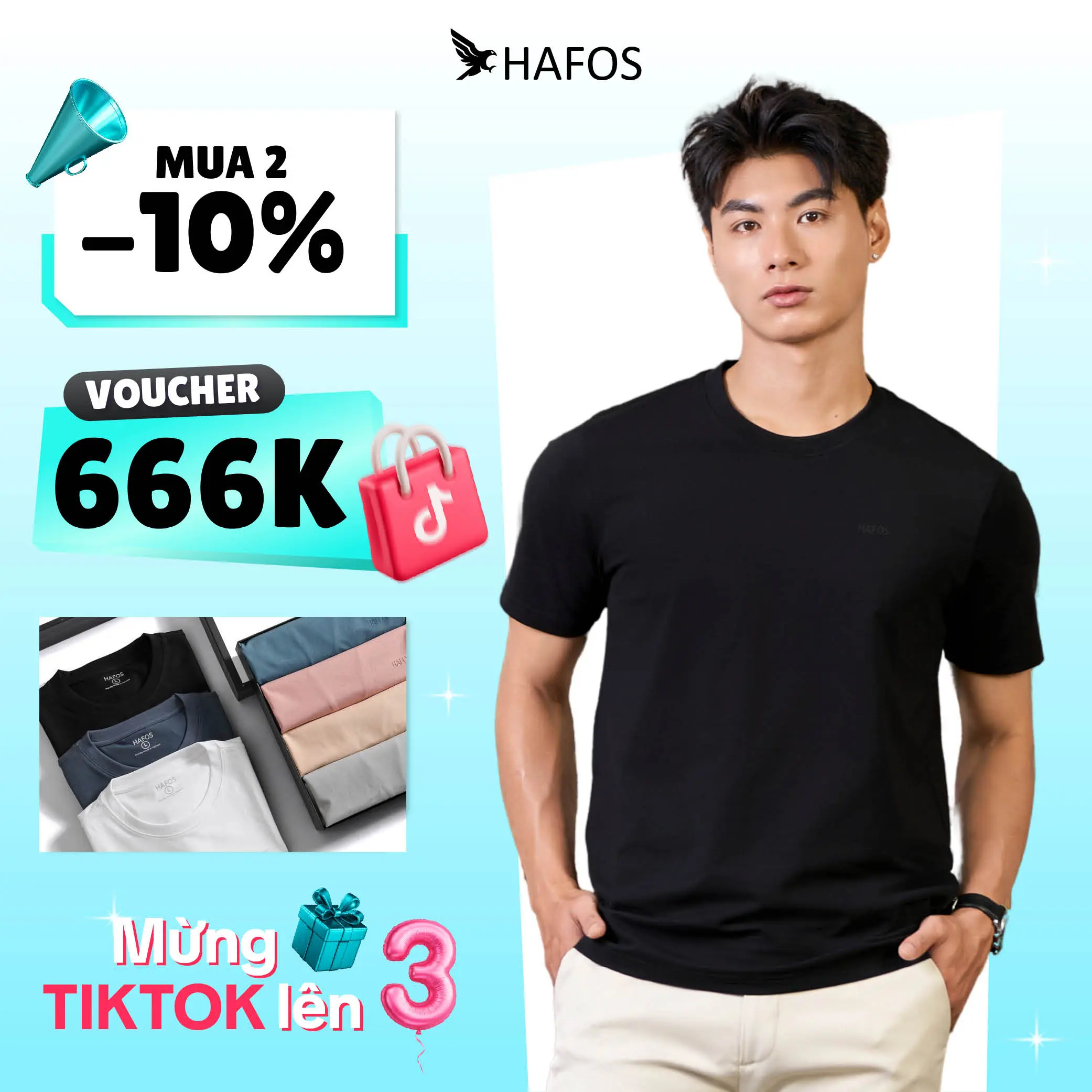 Áo Thun Nam Hafos Basic Cổ Tròn, Áo Phông Nam Chất Cotton Spandex, Regular Fit, Ít Nhăn, Thoáng Mát, Nhiều Màu Dễ Lựa Chọn, Không Kén Da, Menswear Aothun Basic