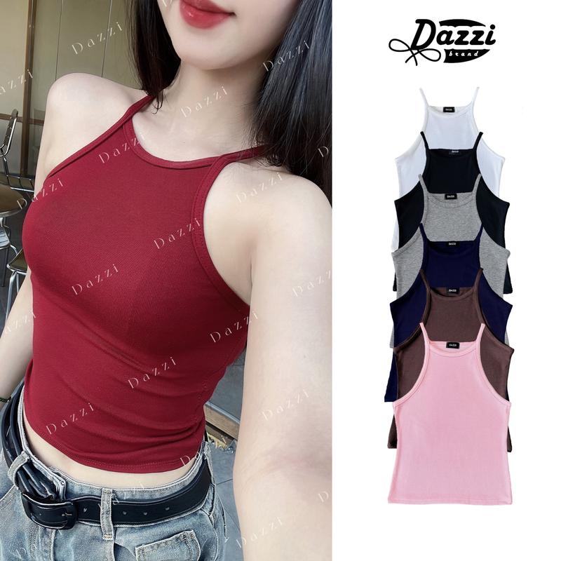 Áo cổ yếm hai dây nữ Dazzi chất cotton zip mềm mịn