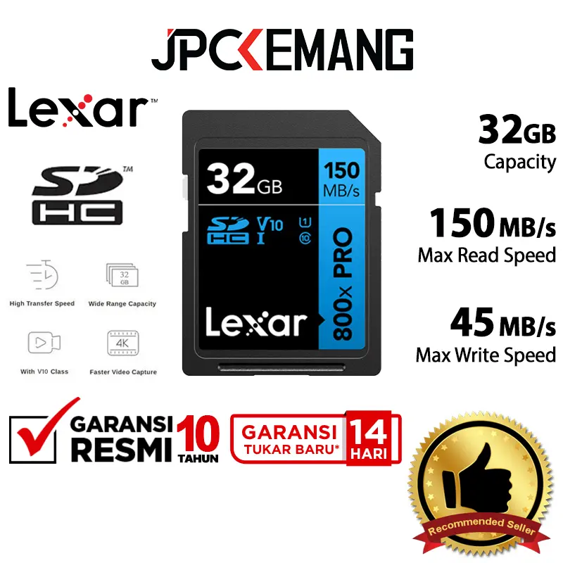 Lexar SDHC 32GB 150MB/s 800x PRO High-Performance UHS-I SDXC SD HC Memory Card Garansi Resmi