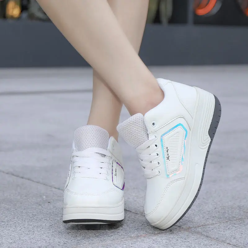 Sepatu berjalan kekerasan anak-anak, anak laki-laki dan perempuan, roller ganda dewasa, roda sabuk, sepatu casual atas rendah siswa 2