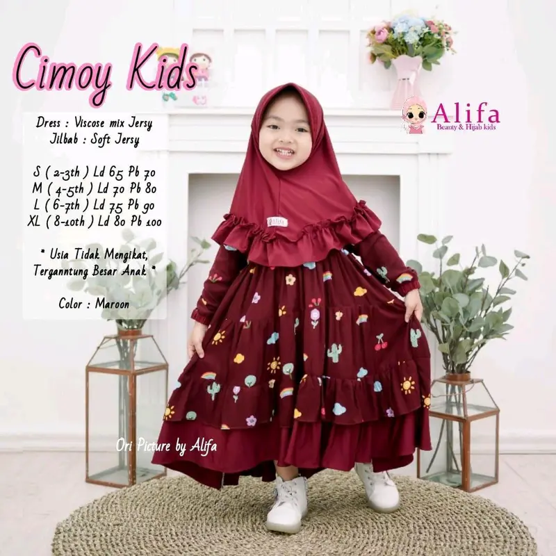 cimoy pelangi gamis set hijab anak perempuan terbaru termurah terlaris edisi lebaran 1