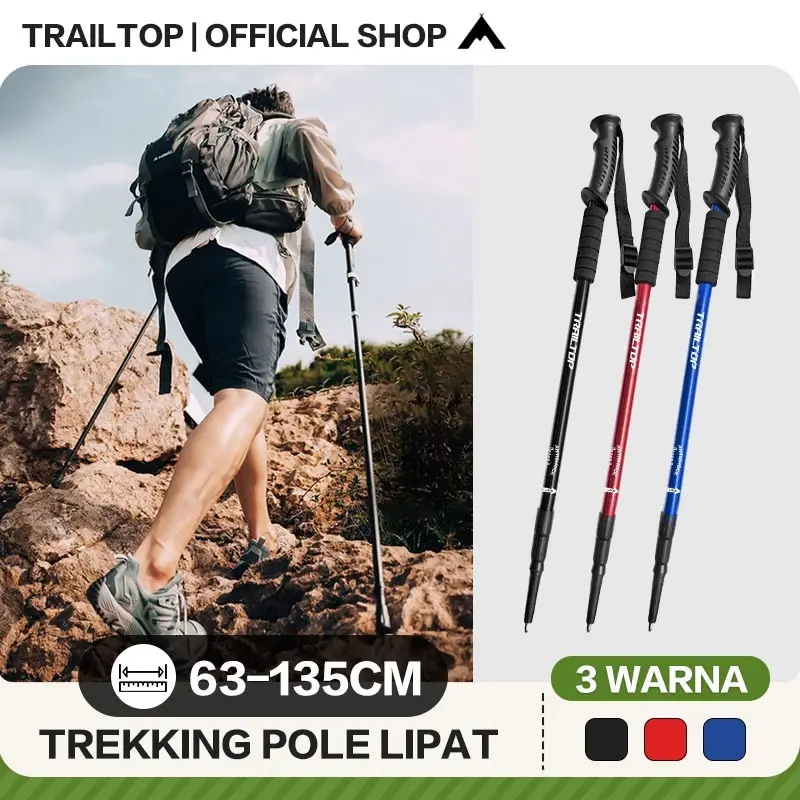 [READY] TrailTop Tracking Pole Lipat Tongkat Gunung Trekking Hiking Dapat Diatur Sesuka Hati 65-135cm Camping 0