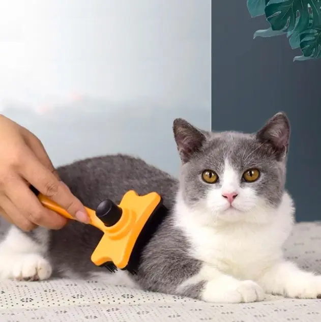 Sisir Canggih Kucing Anjing Grooming Tinggal Tekan Bulu Pet Brush Pembersih 2