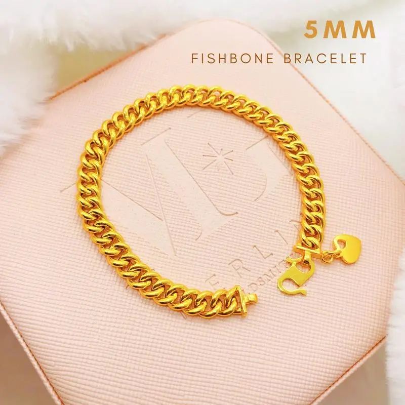 Merlin Goldsmith 916 22k Gold 5mm Fishbone Bracelet (S140)