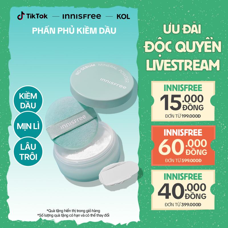   INNISFREE x KOL  Phấn phủ bột kiềm dầu mịn lì lâu trôi INNISFREE No Sebum Mineral Powder 5g 